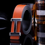 Leisure Smooth Buckle Leather Belt for Men Women