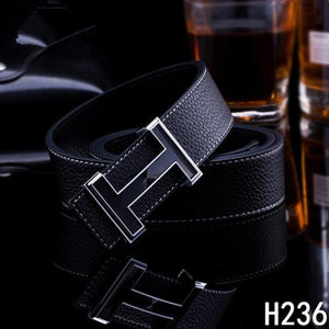 Leisure Smooth Buckle Leather Belt for Men Women