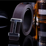 Leisure Smooth Buckle Leather Belt for Men Women