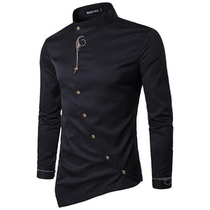 Fashion Oblique Button Irregular High-Grade Slim Men's Shirt