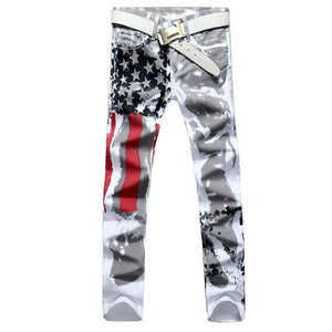 Fashion USA Flag Printed Straight Slim Fit Men Jeans