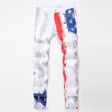 Fashion USA Flag Printed Straight Slim Fit Men Jeans