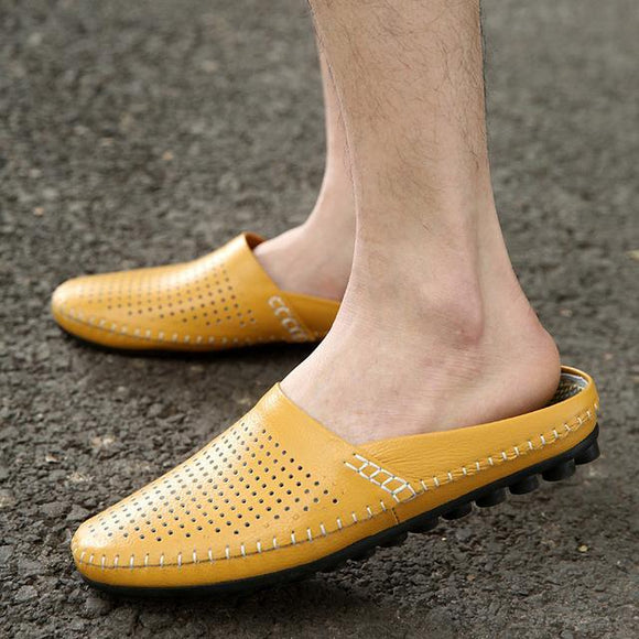 Men Casual  Genuine Leather Summer Breathable Slipper