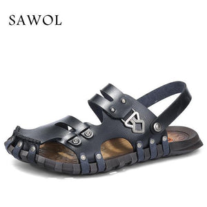 Genuine Split Leather Men Sandals Brand Men Casual Shoes