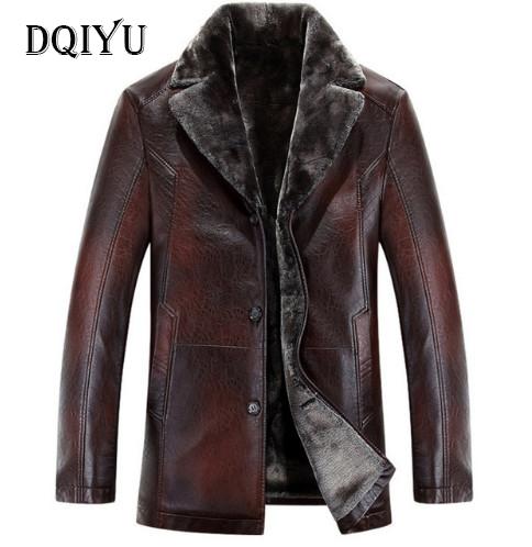 Winter Thick Warm Motorcycle Business Casual Mens Leather Jackets Coats