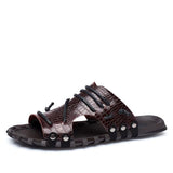 Leather Summer Men Breathable Plus Size Crocodile Casual Slipper Beach Sandals