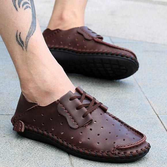 big size lace-up breathable moccasins men casual hole shoes