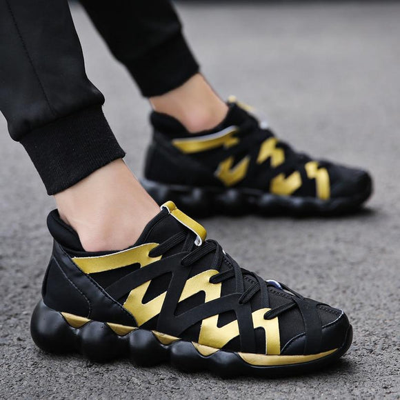 Men Gold Handmade Weaving Lightweight  Sneakers