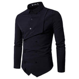 Fashion Double-breasted Solid Color Slim Fit Men's Shirts