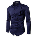 Fashion Double-breasted Solid Color Slim Fit Men's Shirts