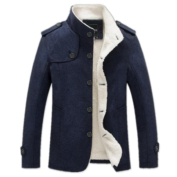 Fashion Brand Fleece Lined Thick Woolen Blend Men's Coat