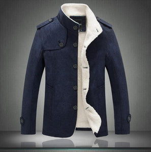 Fashion Brand Fleece Lined Thick Woolen Blend Men's Coat