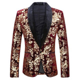 Men's Gold Flowers Sequins Suit Jacket Stage Singer Blazer