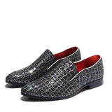 Fashion Grids Pattern Leather Shining Sequins Formal Men's Dress Shoes