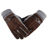 Winter Natural Suede Leather &Knitted Men's Warm Gloves Mittens