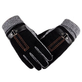 Winter Natural Suede Leather &Knitted Men's Warm Gloves Mittens