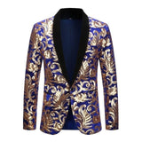 Men's Gold Flowers Sequins Suit Jacket Stage Singer Blazer