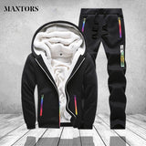 Printed Thick Hoodies Jacket +Pants Men Track Suits