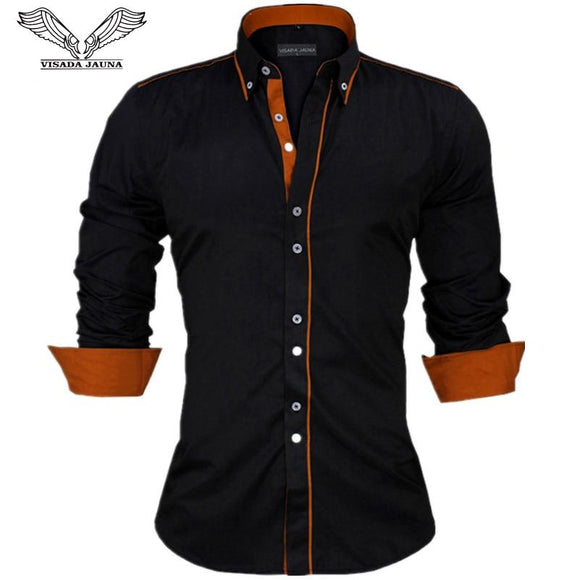 British Style Slim Fit Solid Long Sleeve Cotton Men's Shirts