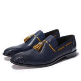 Genuine Leather Slip On Pointed Toe Tassel Men Dress Shoes