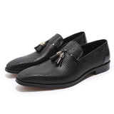 Genuine Leather Slip On Pointed Toe Tassel Men Dress Shoes