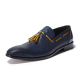 Genuine Leather Slip On Pointed Toe Tassel Men Dress Shoes