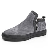 Gray Suede Leather Fur Plush Men Boots