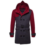 Fashion Thicken Stitching Lapel Double-breasted Hooded Men Woolen Coats