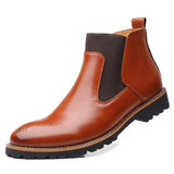 Fashion Slip-on Leather Brogue Men Chelsea Ankle Boots