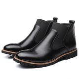 Fashion Slip-on Leather Brogue Men Chelsea Ankle Boots