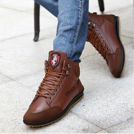 Fashion Autumn Winter Lace-up Warm Cotton Men Leather Boots