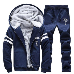 Fashion Warm Thicken Fleece Plus Velvet Men Sweatshirts &Pants Sets