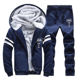 Fashion Warm Thicken Fleece Plus Velvet Men Sweatshirts &Pants Sets