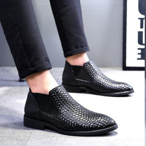 Breathable Leather Holes Design Winter Business Men Flats Boots