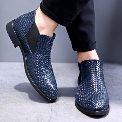 Breathable Leather Holes Design Winter Business Men Flats Boots