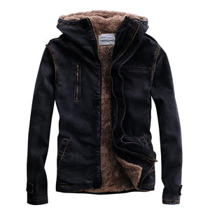 Hooded Motorcycle Thicken Denim Men Jackets