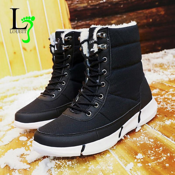 Waterproof Canvas Short Plush Lace Up Men Ankle Boots