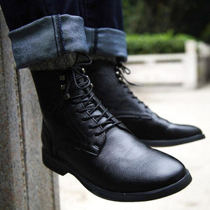 Fashion British Lace Up PU Leather Men Ankle Boots