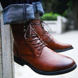 Fashion British Lace Up PU Leather Men Ankle Boots