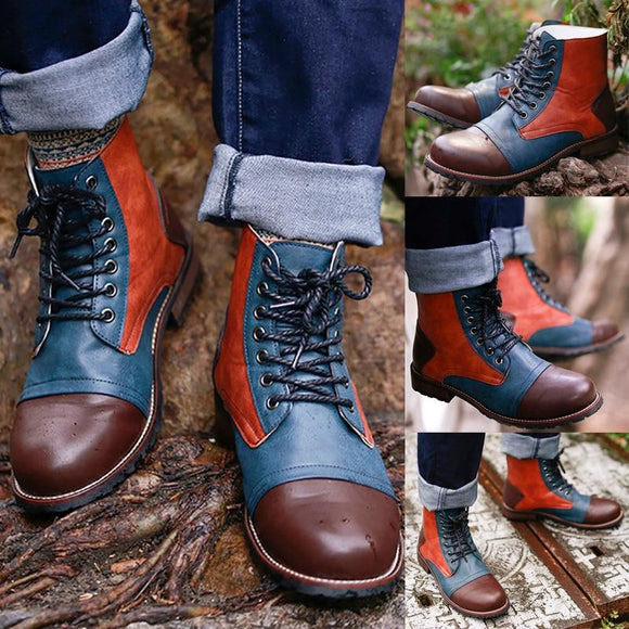 Fashion British PU Leather Lace Up Men Ankle Boots