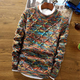 Men's Fashion Knitting  Colorful Rhombus Lattice Pullover Pullover Sweater