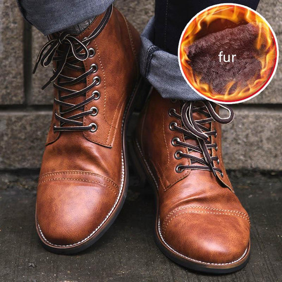 Vintage British Plus Size PU Leather Lace-up Men Boots