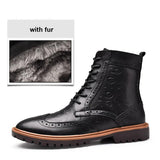 Fashion Bullock Genuine Leather Warm High-top Lace-up Men Boots