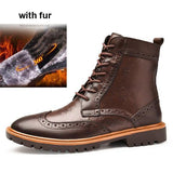 Fashion Bullock Genuine Leather Warm High-top Lace-up Men Boots