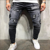 Fashion Embroidery Hip-hop Slim Men's Hole Jeans