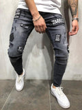 Fashion Embroidery Hip-hop Slim Men's Hole Jeans