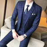 Men's Plaid 3-piece Suits ( Jacket + Vest + Pants )