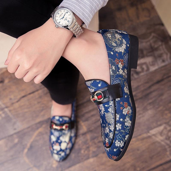 British Style Men's Colorful Embroidered Leather Men's Dress Shoes