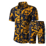 Men's Casual Shirt Homme Short Dress Suit Sets Plus Size (Men Shirts+Shorts)