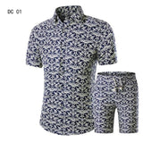 Men's Casual Shirt Homme Short Dress Suit Sets Plus Size (Men Shirts+Shorts)